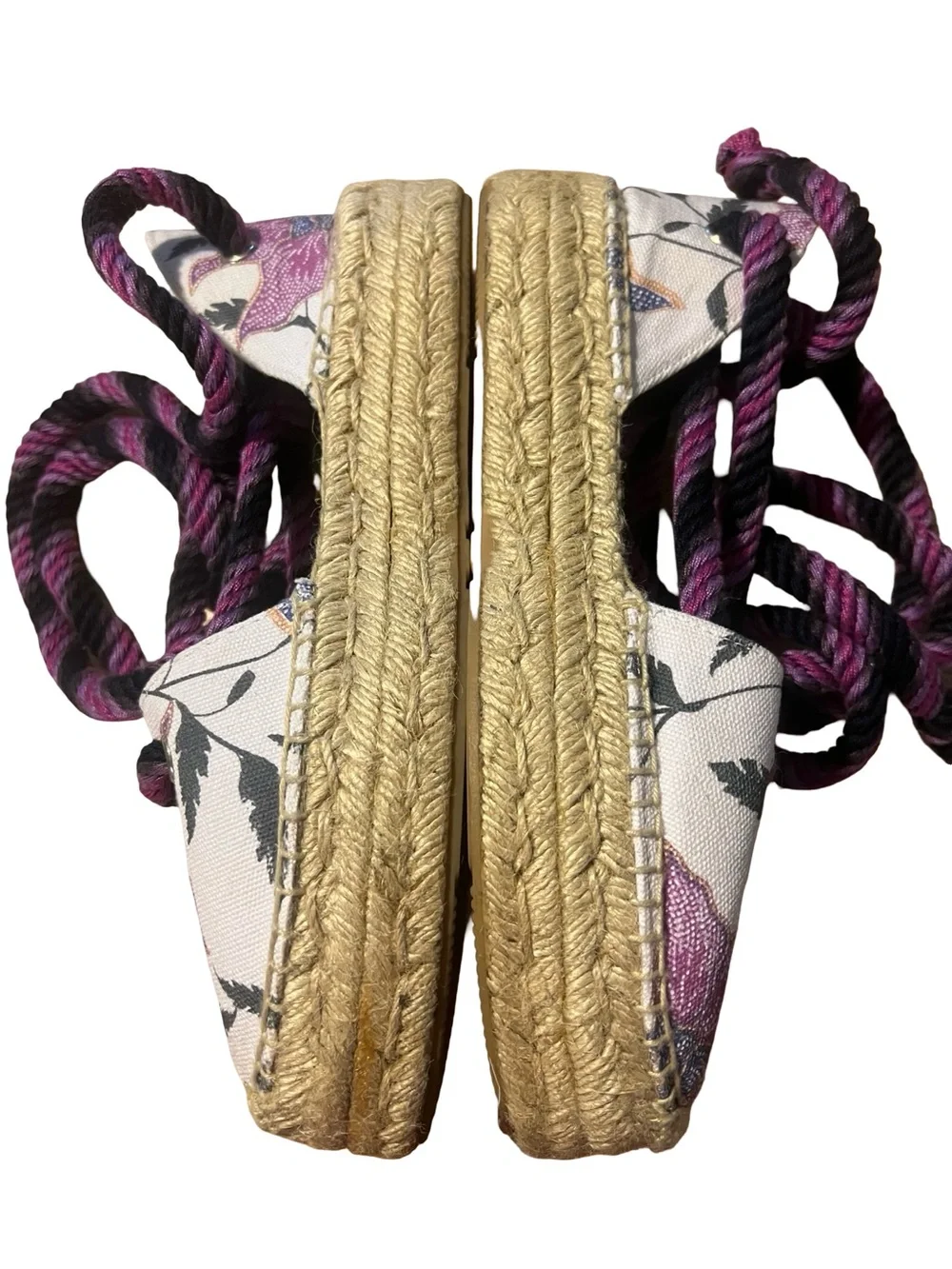 Isabel Marant Floral Canvas Espadrille Wedge Sandals - Pink/Black/Cream 38 7.5